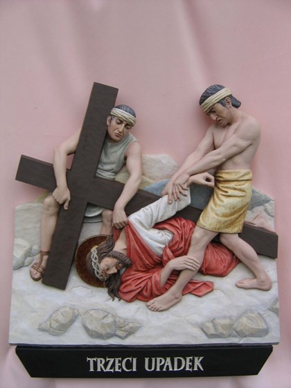 Stacje drogi krzyżowej : Drewniane płaskorzeźby - droga krzyżowa 